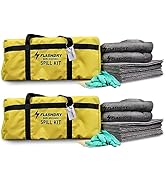 Set of 2 Flashdry Portable Complete Spill Kits with Yellow Duffle, Bag Tag, 15 Spill Absorbent Pa...