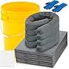 DoubleFill 41 Pcs Universal Spill Kit Portable Complete 9-Gallon Spill Kit, Absorbs Oils Water and More, Yellow Bucket, 30 Absorbent Pads, 4 Pcs 3
