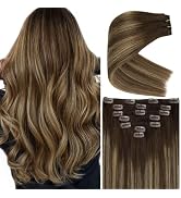 Ve Sunny Clip in Extensions Real Human Hair Balayage Clip in Hair Extensions Ombre Dark Brown Bal...