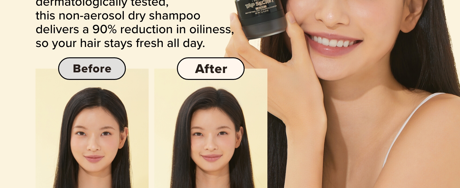 I DEW CARE Tap Secret Black mattifying dry shampoo powder, ginseng, biotin, scalp, health, hair
