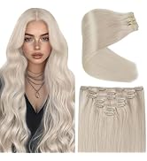 Ve Sunny Clip in Hair Extensions Platinum Blonde Human Hair Clip in Extensions Straight Hair Blon...