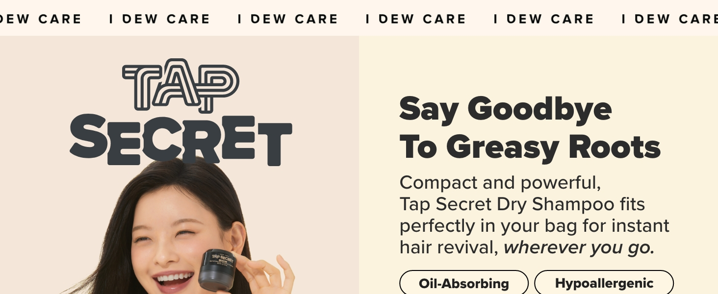 I DEW CARE Tap Secret Black mattifying dry shampoo powder, ginseng, biotin, scalp, health, hair