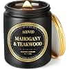 AOOVOO Scented Candles for Men - Mahogany & Teakwood Candles for Home Scented | Crackling Wood Wick Soy Candles | Strong Fragranced Masculine Black Candle Gift for Women & Men, 9oz