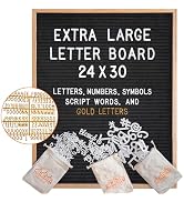 Black Felt Letter Board Oak Frame 24x30 Inch with Gold Letters, Back to School Big Felt Board, La...