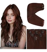 Ve Sunny Clip in Hair Extensions Auburn Clip in Extensions Real Human Hair Easy Installation Aubu...