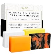 VALITIC Kojic Acid Soap Bars - Turmeric, Snail Mucin, Charcoal and Lemon - 4 Assorted Dark Spot R...