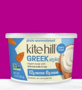 Kite Hill Greek Style Plain Unsweetened Almond Milk Yogurt, 16 Ounces, Dairy Free