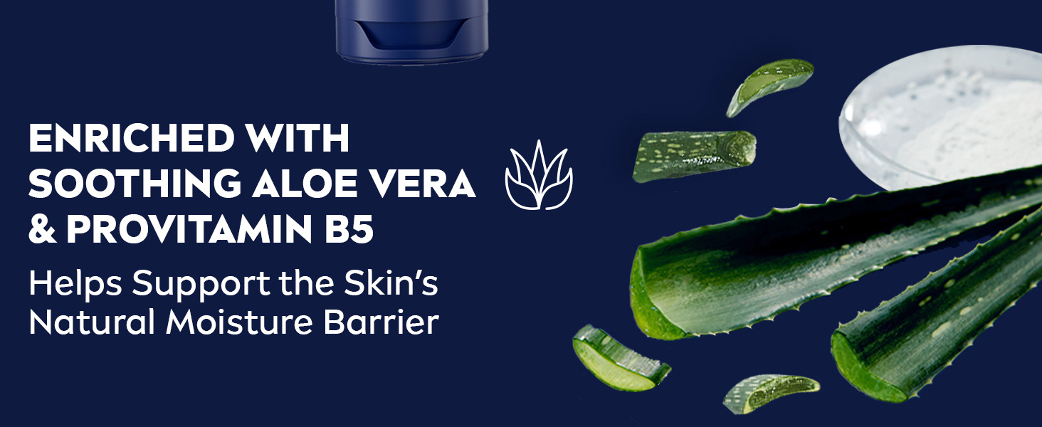 Enriched with soothing aloe vera & provitamin b5. Helps support skin's natural moisture barrier