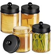 Amolliar Bronze Glass Apothecary Jar With Metal Lid & Stickers, Bathroom Qtip Dispenser Storage C...