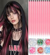 Colored Hair Extensions, 22 Inch Straight Clip in Hair Extension Body Face Hair Glitter Multi Col...