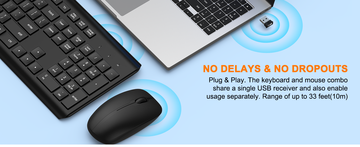 Wireless Keyboard and Mouse Combo Full Size Silent Ergonomic Keyboard Mouse Cordless Mouse Keyboard