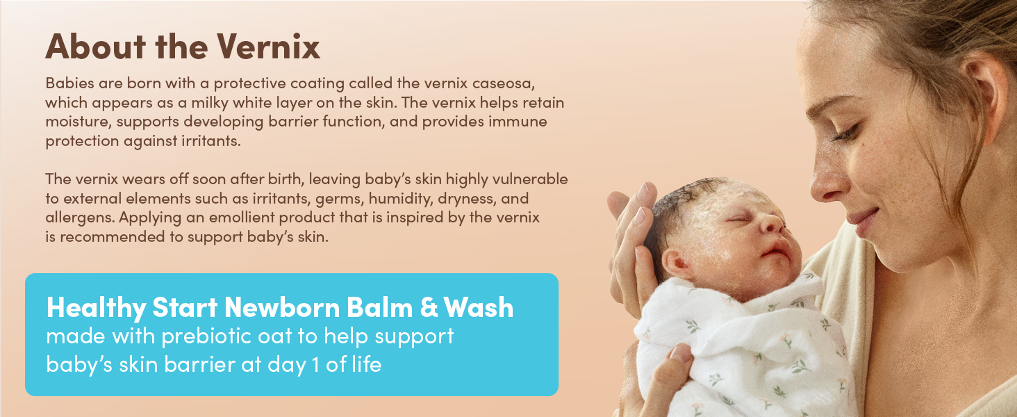 Healthy Start Newborn Balm & Wash with prebiotic oat help support baby's skin barrier from day 1