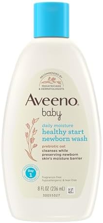 Aveeno Baby Healthy Start Nourishing Newborn Wash, Hypoallergenic Baby Body Wash, Prebiotic Oat, Gently Cleanses Sensitive Skin, No added Fragrances & Parabens, Tear-free, 8 fl. oz