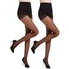 oeat 2 Pairs Women's Black Sheer Tights - 20D Non Rip Silky Control Top Pantyhose for Reinforced Toes - Smooth & Durable（Black-M）