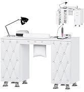HolaiNail Manicure Table, Nail Tech Desk w/Dust Collector, Drawers & Cabinet, White Nail Salon St...