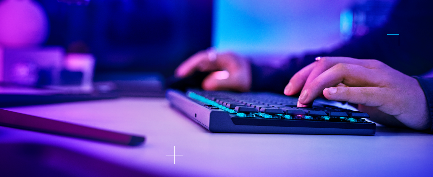 Zoom of a person typing on Logitech G515 LIGHTSPEED TKL Low Profile Wireless RGB Gaming Keyboard