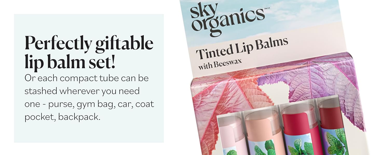 Sky Organics Tinted Lip Balms are a perfectly giftable lip balm set