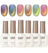 GAOY Glitter Cat Eye Gel Polish Kit with Magnet, 6 Colors Colorful Holographic Nail Polish Set, U...
