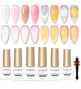 SUPWEE Moonlight Cat Eye Gel Nail Polish Set with Magnetic, 4 Colors Translucent Nude Pink White ...