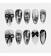 LBPEPAMZ 24Pcs Y2K Press on Nails Medium Almond Fake Nails with 3D Hallow Pearl Heart Bow Design ...