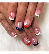 LBPEPAMZ 24Pcs 4th of July Press on Nails Independent Day False Nails with Star Little Dot Design...
