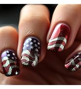 LBPEPAMZ 24Pcs Independent Day Press on Nails 4th of July Short Square Fake Nails with American F...