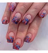 LBPEPAMZ 24Pcs Independent Day Press on Nails Short Square Acrylic Nails False Nails 4th of July ...