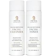 INFINA ESSENTIALS Face Cleanser and Facial Toner, Big 8 fl oz Each, Skincare Beauty Duo Kit for W...