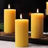 3 Pack Pure Beeswax Pillar Candles Bulk, Organic Ribbed Bees Wax Decorative Candles for Home Decor-1.96x3.85 Inch, Unscented Long Burning Natural Bees Wax Pillar Bulk Aesthetic Candles-105 Hours