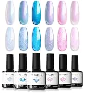 modelones Gel Nail Polish Set 6 Colors Pink Blue Pearl Gel Nail Polish White Pink Blue Shimmer Me...