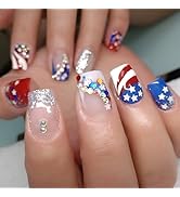 LBPEPAMZ 24Pcs Independence Day Press on Nails Short Square Fake Nails with Colorful Rhinestones ...