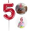 Red Number 5 Candle Happy Birthday 3D Number Candles for Birthday Cake Party Decoration Wedding Anniversary Celebration Supplies