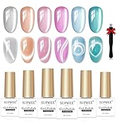 SUPWEE Moonlight Cat Eye Gel Nail Polish, 6 Colors Magnetic Nail Polish Gel Glass Ceramic Cateye ...