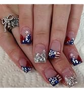 LBPEPAMZ 24Pcs Independent Day Press on Nails Short Square Fake Nails with American Flag Design 4...