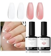 modelones Gel Nail Polish Set 2 Pcs 15 ML French Manicure White Nude Pink Jelly Gel Polish Transl...