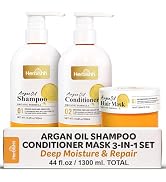 Herbishh Moroccan Argan Oil Shampoo and Conditioner Set with Hair Mask, Moisturizing & Deep Clean...