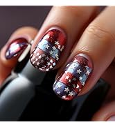 LBPEPAMZ 24Pcs Independent Day Press on nails 4th of July Short Square Fake Nails with American F...