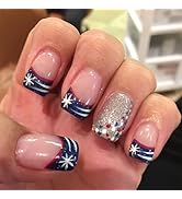 LBPEPAMZ 24Pcs Independent Day Press on Nails 4th of July Short Square Fake Nails with Spot Desig...