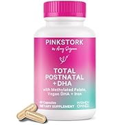 Pink Stork Total Postnatal Vitamins for Women with Vegan DHA, Iron, Folate, and Vitamin B12, Post...