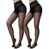 Jamieya 2 Pairs Black Sheer Tights for Women, 20D Control Top Pantyhose Stockings Tummy Control Under Dress (Medium, Black)
