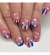 LBPEPAMZ 24Pcs Independent Day Press on Nails Short Square Fake Nails with Star Design 4th of Jul...