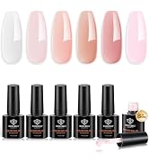 modelones Builder Nail Gel Set, 6 Colors Gel Builder 8-in-One, Jelly Nude Pink Hard Gel Builder N...