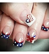 24Pcs Independent Day Press on Nails Short Square Fake Nails 4th of July Acrylic False Nails Whit...
