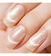 AILLSA Cat Eye Gel Nail Polish Nude Glitter Gel Polish Iridescent Holographic Gold Fall Gel Polis...
