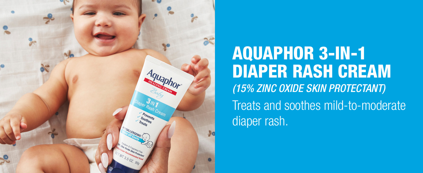 3-in1 diaper rash cream: 15% zinc oxide skin protectant treats & smoothes moderate diaper rash