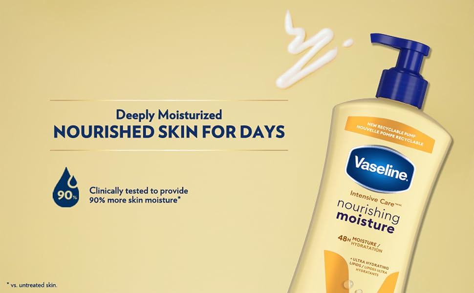Intensive Care Nourishing Moisture Body Lotion bottle with stream of lotion coming out of pump.
