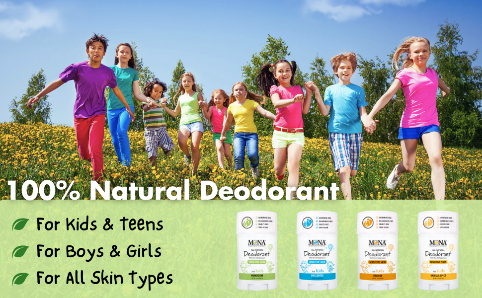 100% Natural deodorant for kids, teens, and pre-teens. Made for boys and girls.
