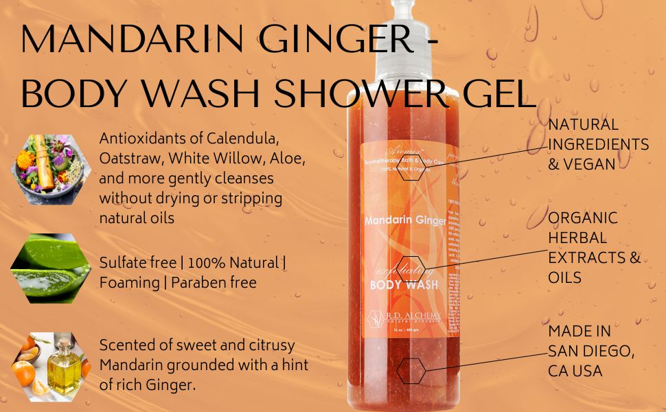 Mandarin ginger body wash shower gel features