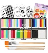 Bowitzki Face Paint 12x10 gm Professional Body Painting Kit For Kids Adults Stencil One Stroke Sp...