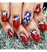 LBPEPAMZ 24Pcs Independent Day Press on Nails Short Square Fake Nails with Colorful Sequins Desig...
